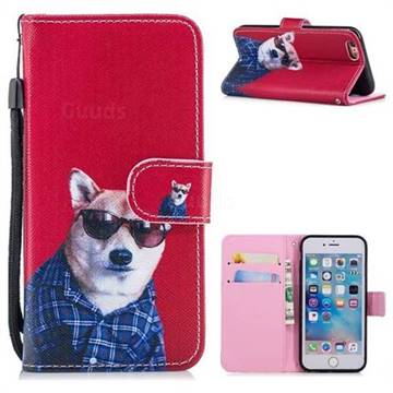Glasses Shiba Inu Painting Leather Wallet Phone Case for iPhone 6s 6 6G(4.7 inch)