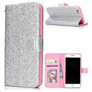 Glitter Shine Leather Wallet Phone Case for iPhone 6s 6 6G(4.7 inch) - Silver