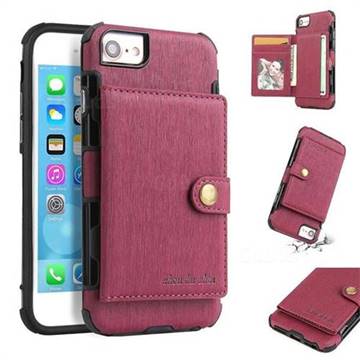 Brush Multi-function Leather Phone Case for iPhone 6s 6 6G(4.7 inch) - Wine Red