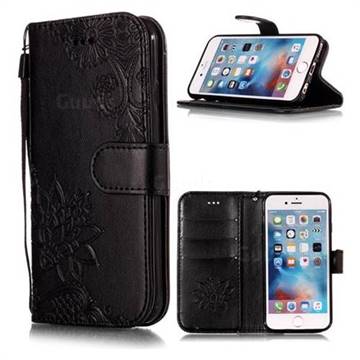 Intricate Embossing Lotus Mandala Flower Leather Wallet Case for iPhone 6s 6 6G(4.7 inch) - Black