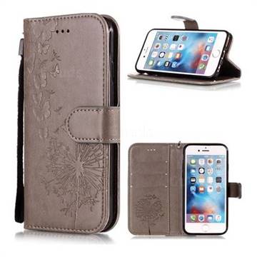 Intricate Embossing Dandelion Butterfly Leather Wallet Case for iPhone 6s 6 6G(4.7 inch) - Gray