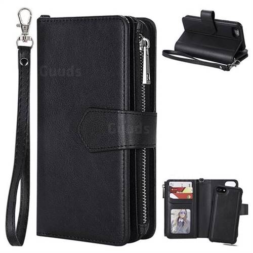 Retro Luxury Multifunction Zipper Leather Phone Wallet for iPhone 6s 6 6G(4.7 inch) - Black