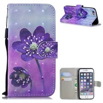 Purple Flower 3D Painted Leather Wallet Phone Case for iPhone 6s 6 6G(4.7 inch)