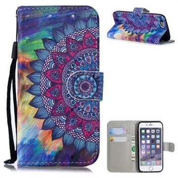 Oil Painting Mandala 3D Painted Leather Wallet Phone Case for iPhone 6s 6 6G(4.7 inch)