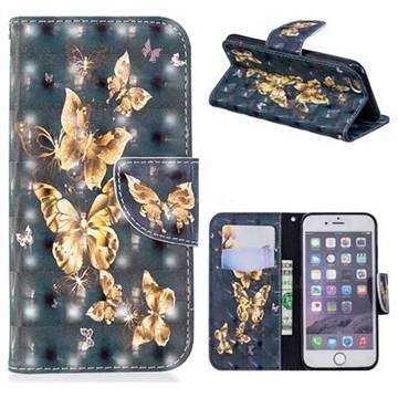 Silver Golden Butterfly 3D Painted Leather Wallet Phone Case for iPhone 6s 6 6G(4.7 inch)