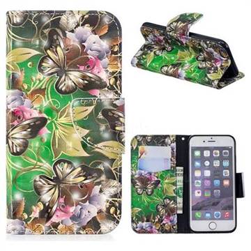 Green Leaf Butterfly 3D Painted Leather Wallet Phone Case for iPhone 6s 6 6G(4.7 inch)