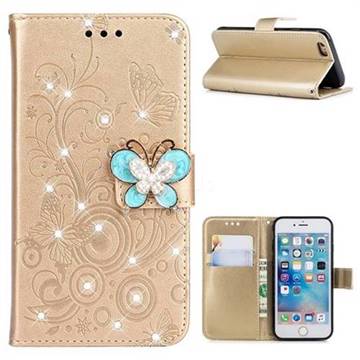 Embossing Butterfly Circle Rhinestone Leather Wallet Case for iPhone 6s 6 6G(4.7 inch) - Champagne