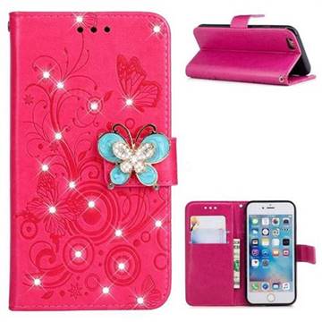 Embossing Butterfly Circle Rhinestone Leather Wallet Case for iPhone 6s 6 6G(4.7 inch) - Red