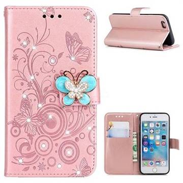 Embossing Butterfly Circle Rhinestone Leather Wallet Case for iPhone 6s 6 6G(4.7 inch) - Rose Gold