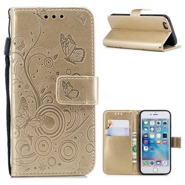 Intricate Embossing Butterfly Circle Leather Wallet Case for iPhone 6s 6 6G(4.7 inch) - Champagne