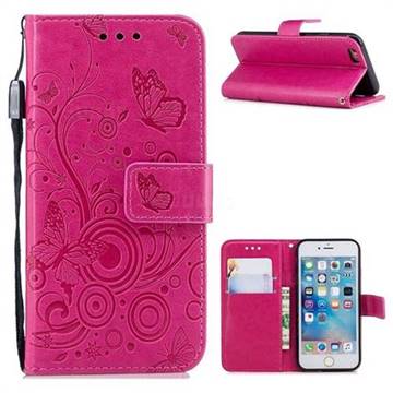 Intricate Embossing Butterfly Circle Leather Wallet Case for iPhone 6s 6 6G(4.7 inch) - Red