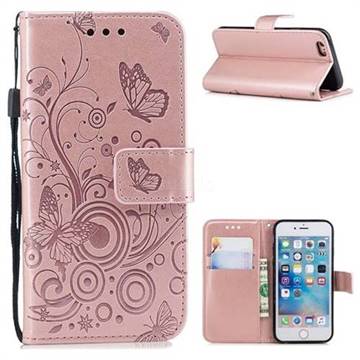 Intricate Embossing Butterfly Circle Leather Wallet Case for iPhone 6s 6 6G(4.7 inch) - Rose Gold