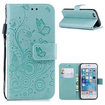 Intricate Embossing Butterfly Circle Leather Wallet Case for iPhone 6s 6 6G(4.7 inch) - Cyan
