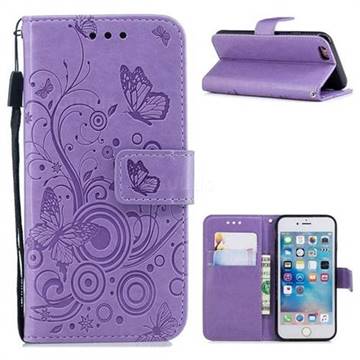 Intricate Embossing Butterfly Circle Leather Wallet Case for iPhone 6s 6 6G(4.7 inch) - Purple