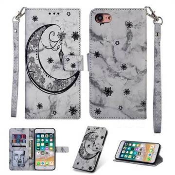 Moon Flower Marble Leather Wallet Phone Case for iPhone 6s 6 6G(4.7 inch) - Black