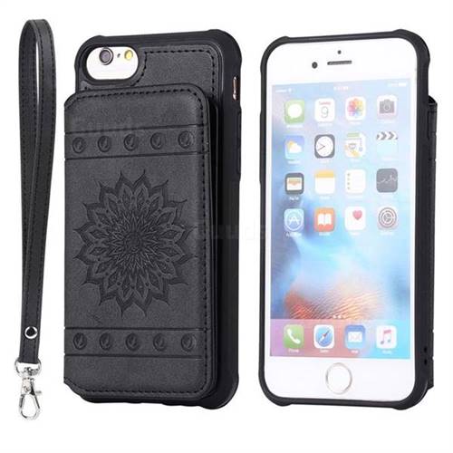 Luxury Embossing Sunflower Multifunction Leather Back Cover for iPhone 6s 6 6G(4.7 inch) - Black