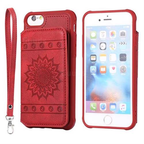 Luxury Embossing Sunflower Multifunction Leather Back Cover for iPhone 6s 6 6G(4.7 inch) - Red