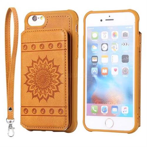 Luxury Embossing Sunflower Multifunction Leather Back Cover for iPhone 6s 6 6G(4.7 inch) - Brown