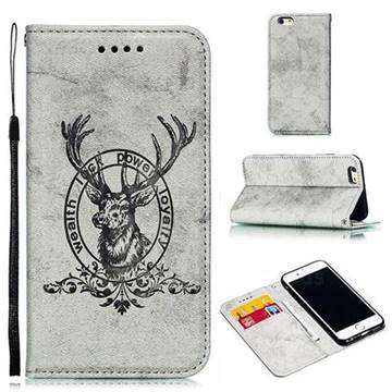 Retro Intricate Embossing Elk Seal Leather Wallet Case for iPhone 6s 6 6G(4.7 inch) - Gray