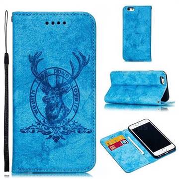 Retro Intricate Embossing Elk Seal Leather Wallet Case for iPhone 6s 6 6G(4.7 inch) - Blue