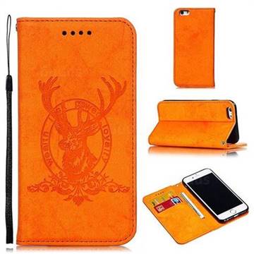 Retro Intricate Embossing Elk Seal Leather Wallet Case for iPhone 6s 6 6G(4.7 inch) - Orange
