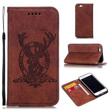Retro Intricate Embossing Elk Seal Leather Wallet Case for iPhone 6s 6 6G(4.7 inch) - Brown