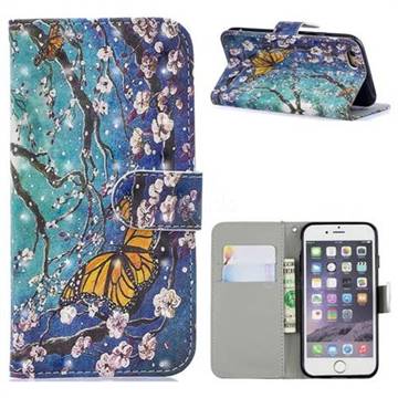 Blue Butterfly 3D Painted Leather Phone Wallet Case for iPhone 6s 6 6G(4.7 inch)