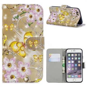 Golden Butterfly 3D Painted Leather Phone Wallet Case for iPhone 6s 6 6G(4.7 inch)