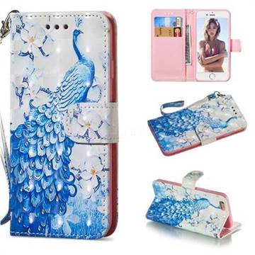 Blue Peacock 3D Painted Leather Wallet Phone Case for iPhone 6s 6 6G(4.7 inch)