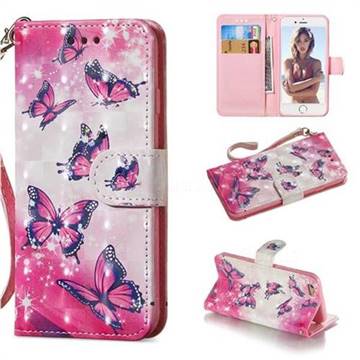Pink Butterfly 3D Painted Leather Wallet Phone Case for iPhone 6s 6 6G(4.7 inch)