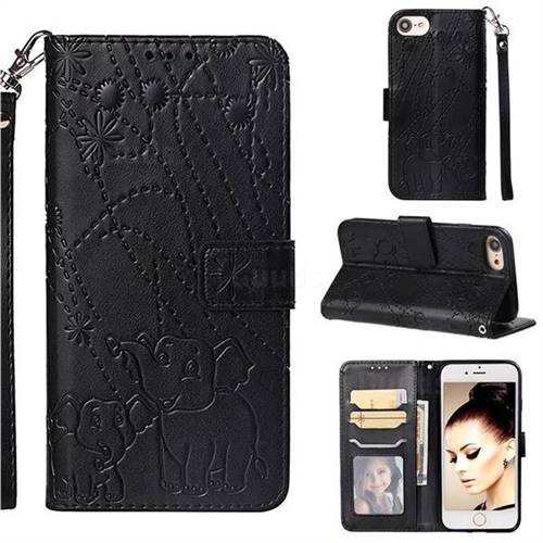 Embossing Fireworks Elephant Leather Wallet Case for iPhone 6s 6 6G(4.7 inch) - Black