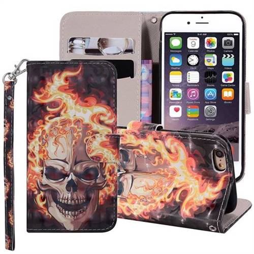 Flame Skull 3D Painted Leather Phone Wallet Case Cover for iPhone 6s 6 6G(4.7 inch)