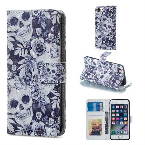 Skull Flower 3D Painted Leather Phone Wallet Case for iPhone 6s 6 6G(4.7 inch)