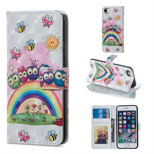 Rainbow Owl Family 3D Painted Leather Phone Wallet Case for iPhone 6s 6 6G(4.7 inch)