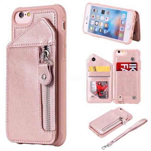 Classic Luxury Buckle Zipper Anti-fall Leather Phone Back Cover for iPhone 6s 6 6G(4.7 inch) - Pink
