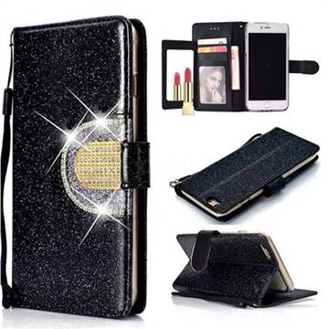 Glitter Diamond Buckle Splice Mirror Leather Wallet Phone Case for iPhone 6s 6 6G(4.7 inch) - Black