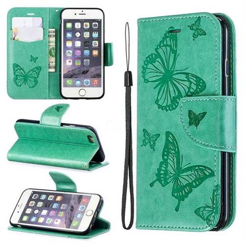 Embossing Double Butterfly Leather Wallet Case for iPhone 6s 6 6G(4.7 inch) - Green