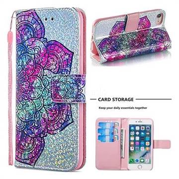 Glutinous Flower Sequins Painted Leather Wallet Case for iPhone 6s 6 6G(4.7 inch)