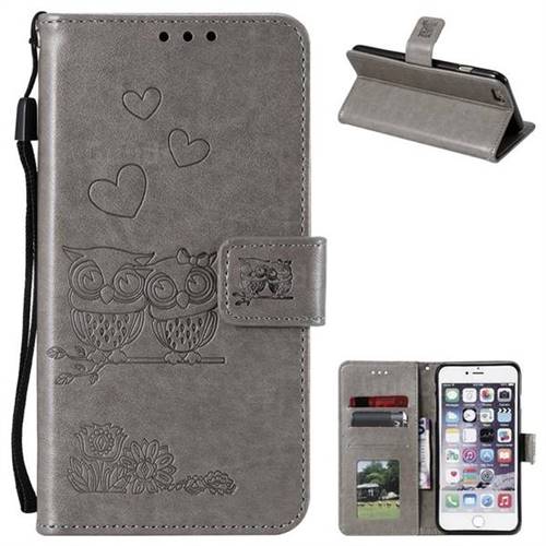 Embossing Owl Couple Flower Leather Wallet Case for iPhone 6s 6 6G(4.7 inch) - Gray
