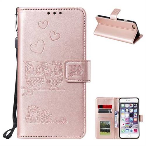 Embossing Owl Couple Flower Leather Wallet Case for iPhone 6s 6 6G(4.7 inch) - Rose Gold