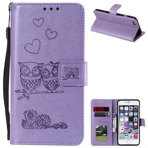 Embossing Owl Couple Flower Leather Wallet Case for iPhone 6s 6 6G(4.7 inch) - Purple