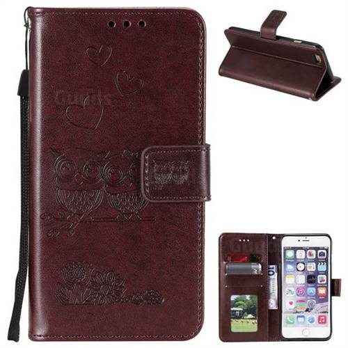 Embossing Owl Couple Flower Leather Wallet Case for iPhone 6s 6 6G(4.7 inch) - Brown