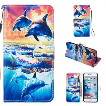 Couple Dolphin Smooth Leather Phone Wallet Case for iPhone 6s 6 6G(4.7 inch)