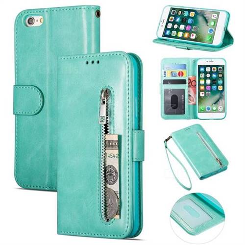 Retro Calfskin Zipper Leather Wallet Case Cover for iPhone 6s 6 6G(4.7 inch) - Mint Green