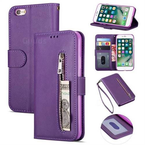 Retro Calfskin Zipper Leather Wallet Case Cover for iPhone 6s 6 6G(4.7 inch) - Purple