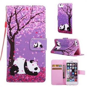 Cherry Blossom Panda Matte Leather Wallet Phone Case for iPhone 6s 6 6G(4.7 inch)