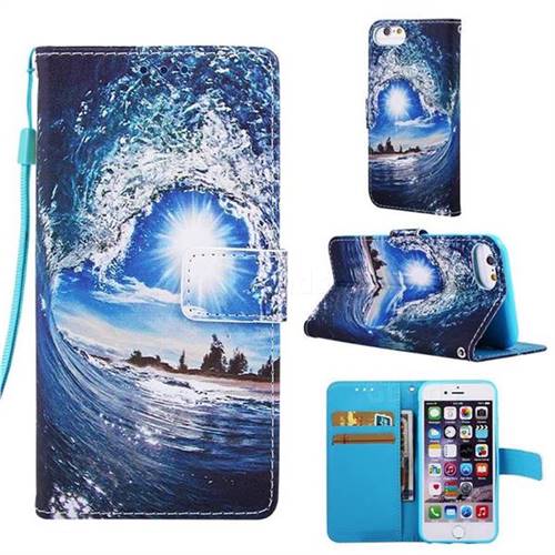 Waves and Sun Matte Leather Wallet Phone Case for iPhone 6s 6 6G(4.7 inch)