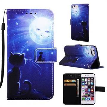 Cat and Moon Matte Leather Wallet Phone Case for iPhone 6s 6 6G(4.7 inch)