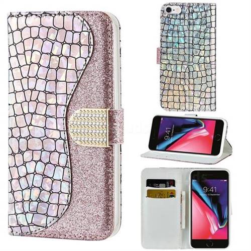 Glitter Diamond Buckle Laser Stitching Leather Wallet Phone Case for iPhone 6s 6 6G(4.7 inch) - Pink