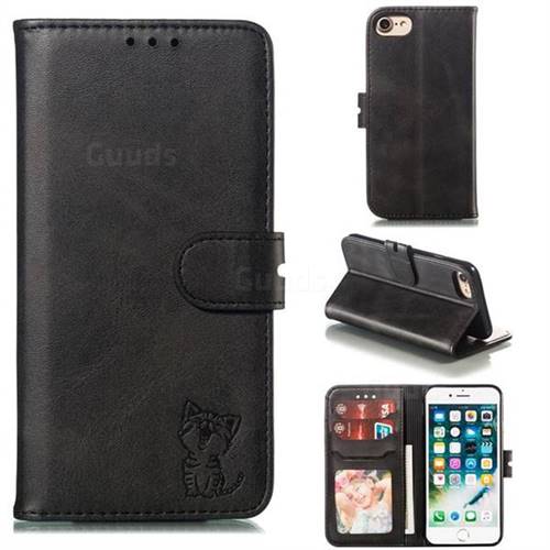 Embossing Happy Cat Leather Wallet Case for iPhone 6s 6 6G(4.7 inch) - Black
